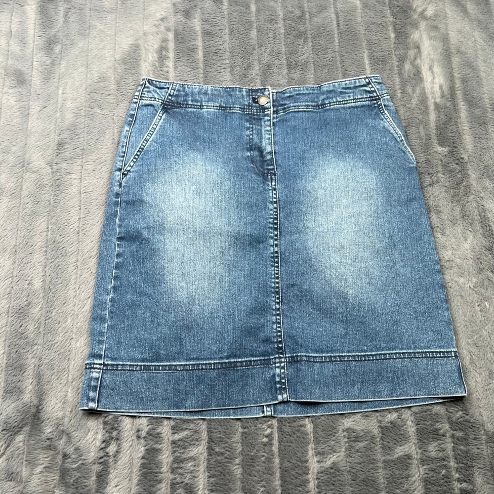 Talbots Petites Blue Denim A-Line Skirt Medium Wash Stretch Size 8P